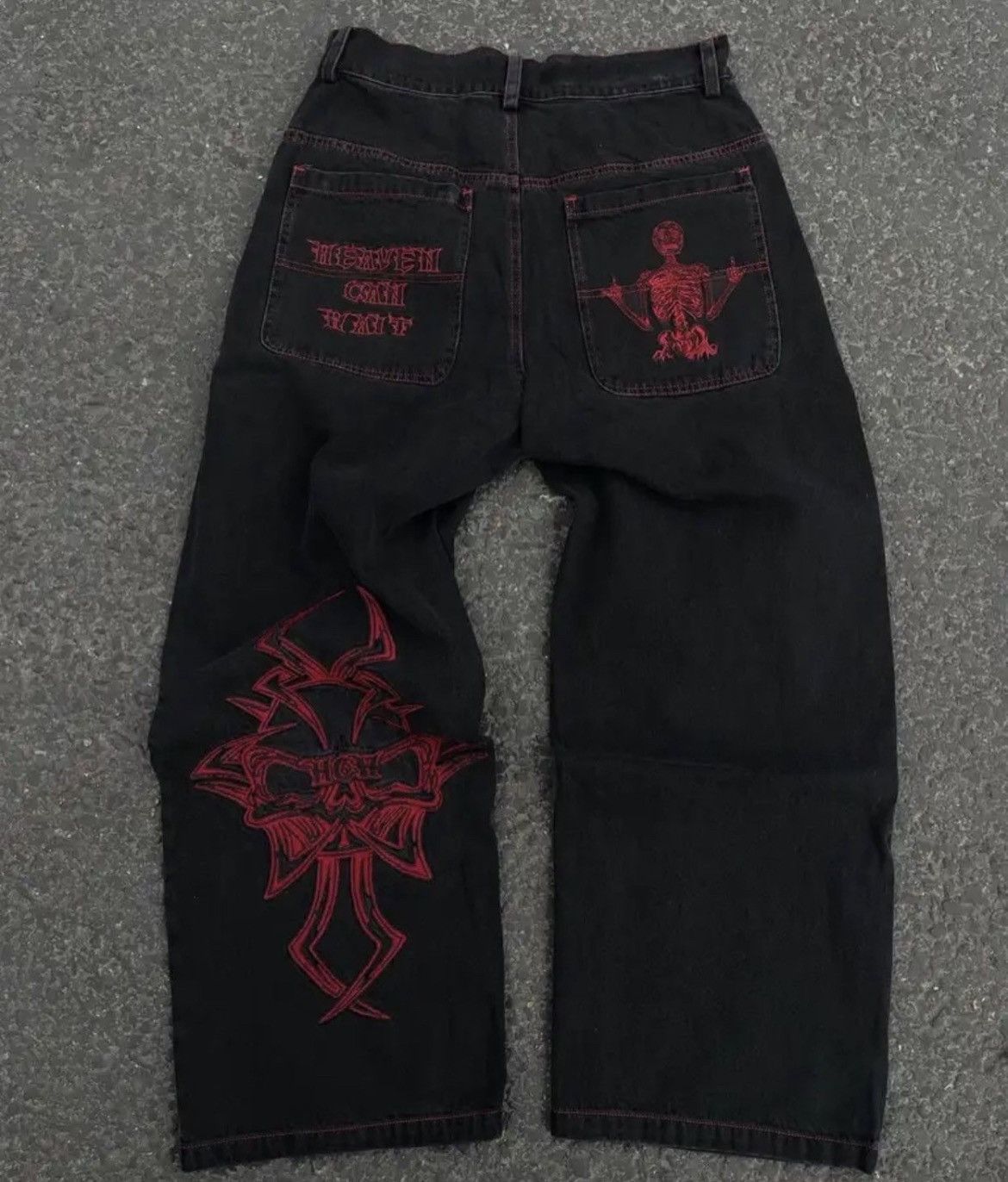 Japanese Brand × Vintage American Retro Y2K jeans skeleton straight Trousers Wide Leg Size US 31 - 1 Thumbnail