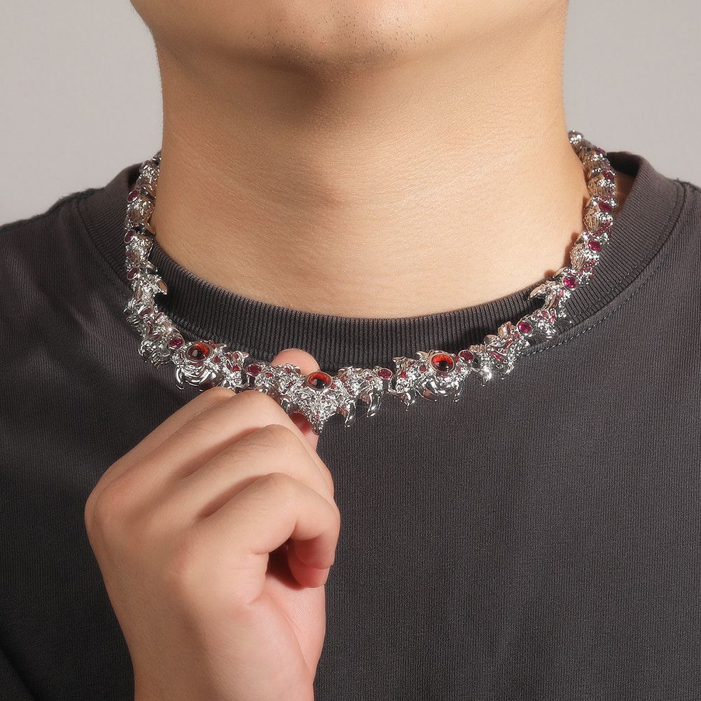 Jewelry Iced Out Silver Color Red Eyes Chain Necklace Size ONE SIZE - 3 Thumbnail