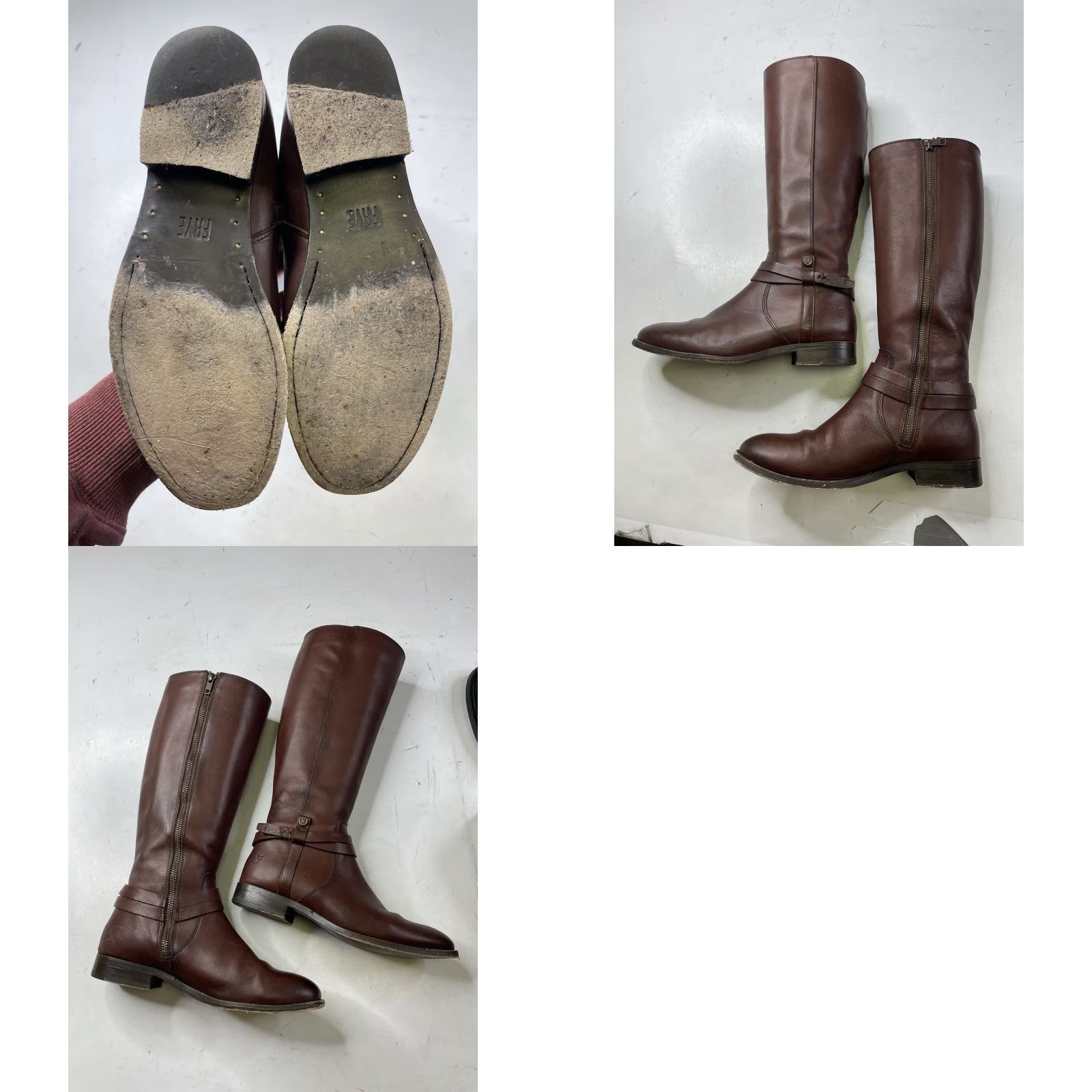 Frye Frye MELISSA BELTED TALL RIDING BOOTS Women 7.5 Redwood Brown Knee High Leather Zipper Belted Block Heel Size US 8 / IT 38 - 8 Thumbnail
