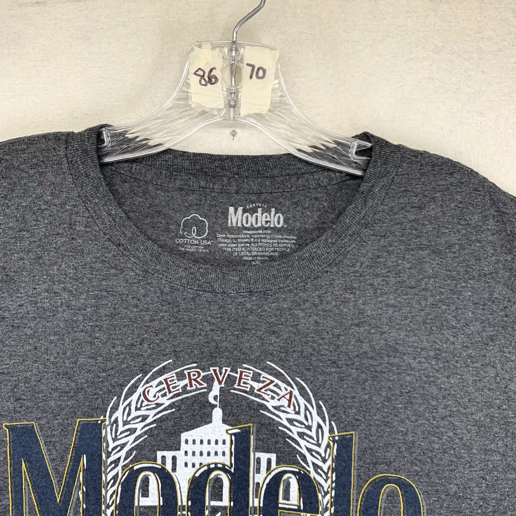 Vintage Modelo Shirt Mens 3XL Gray Graphic Tee Beer Logo Mexico Crew Neck Short Sleeve Cotton Polyester T-Shirt Men Mens Size US XXL / EU 58 / 5 - 5 Thumbnail