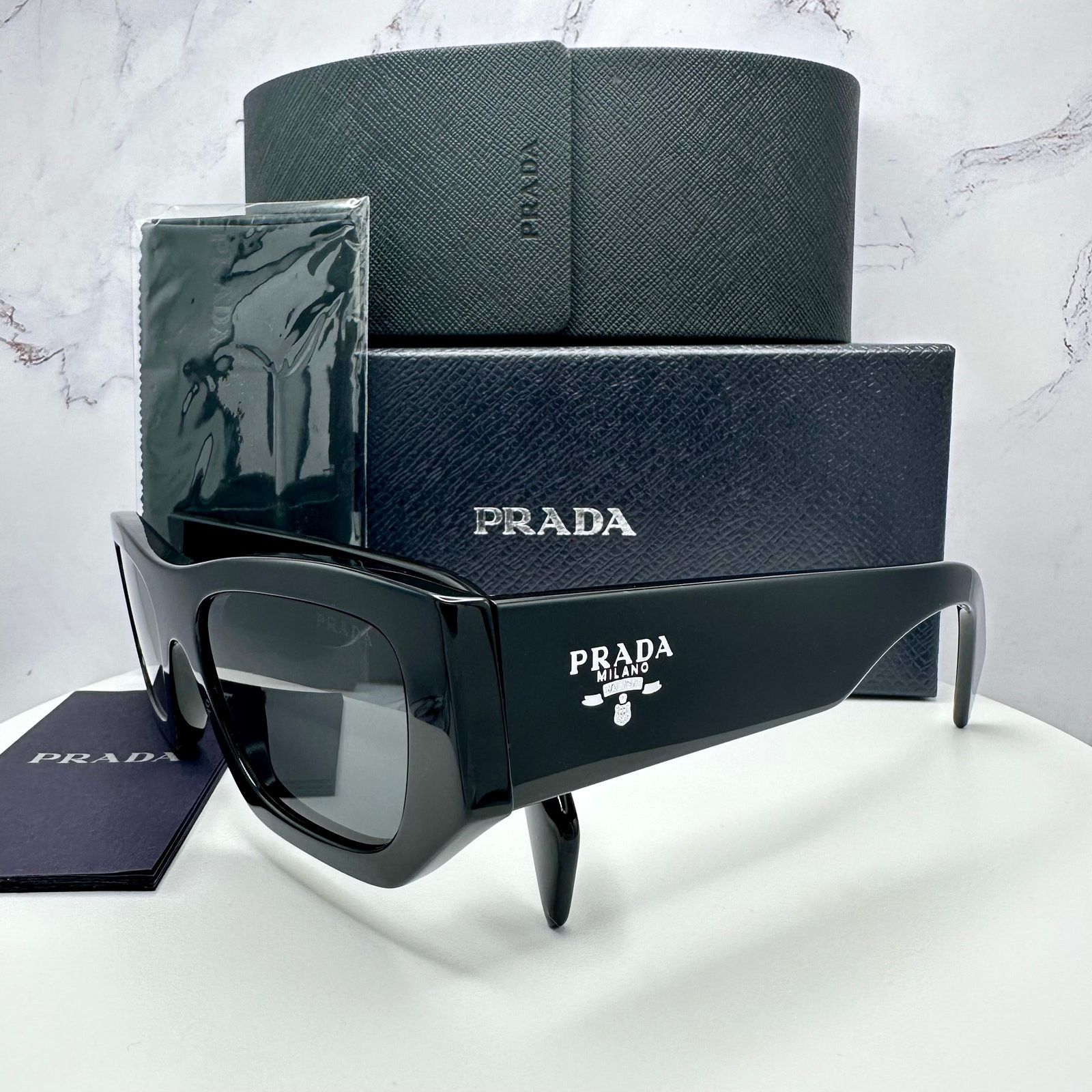 Prada PRADA Sunglasses Black Square PRADA MILANO Silver Logo Size ONE SIZE - 20 Thumbnail