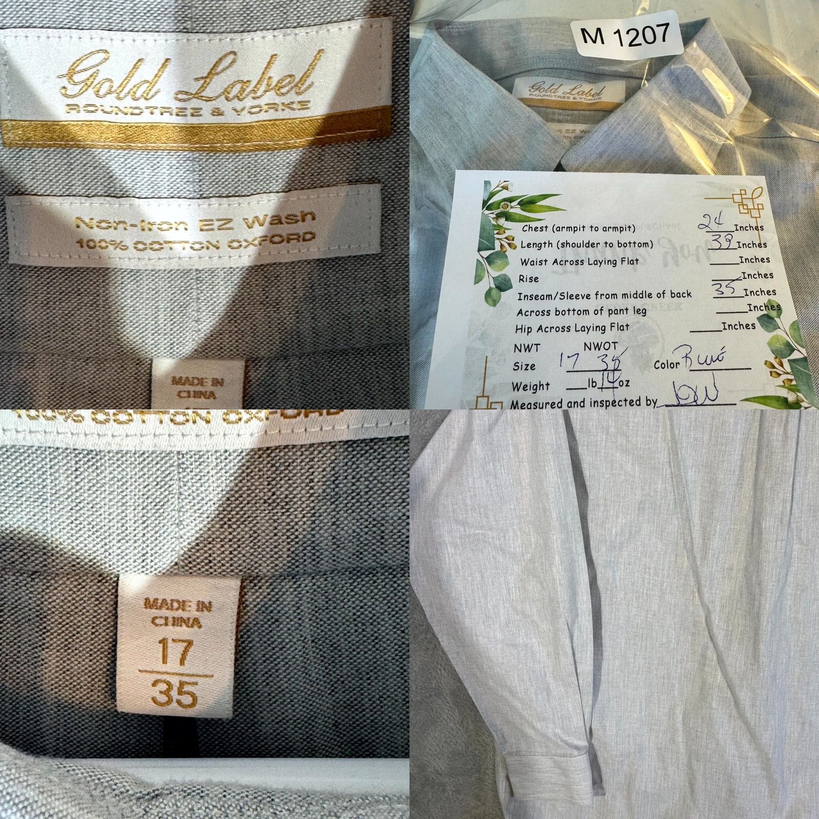 Vintage Gold Label Dress Shirt Blue 100% Cotton Long Sleeve 17×35 Men’s Formal Shirt Size 46R - 8 Thumbnail