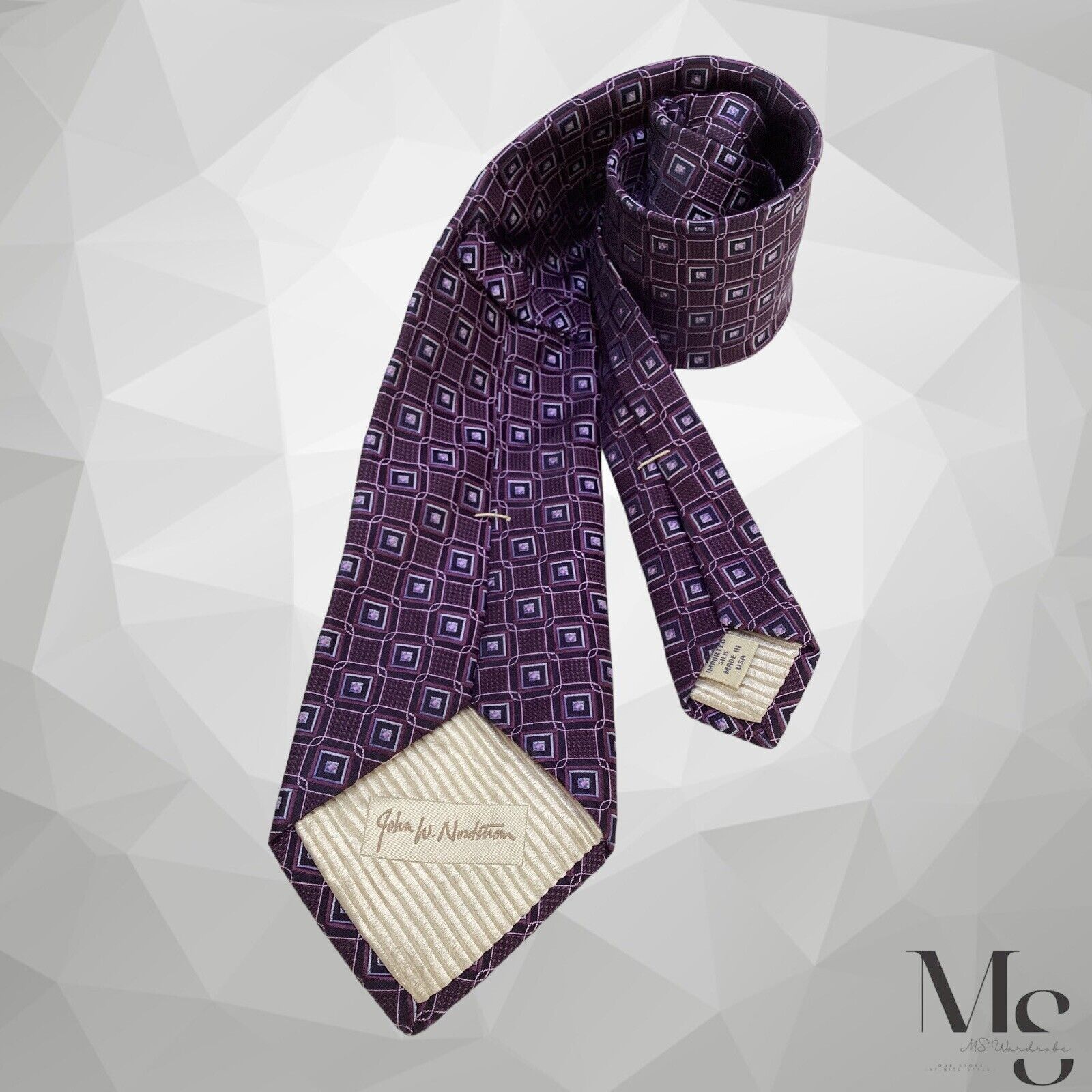 Other JOHN W. NORDSTROM Purple Geometric Silk Tie Made In USA : Size ONE SIZE - 2 Thumbnail