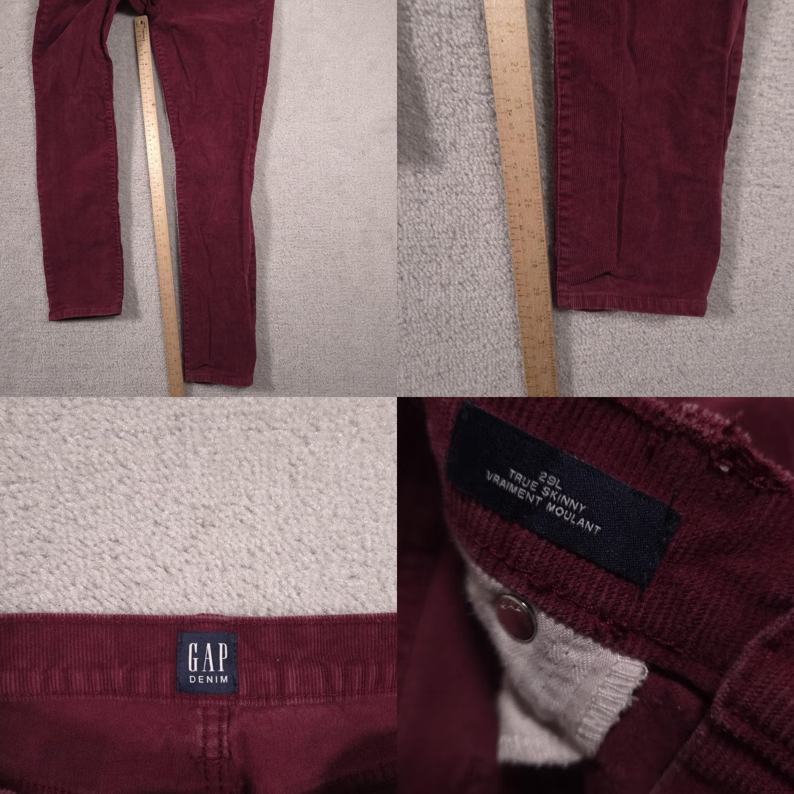 Gap Gap Womens Jeans Red Corduroy Skinny Slim Mid Rise 5 Pocket 29L 29x29 Size 29" - 8 Thumbnail