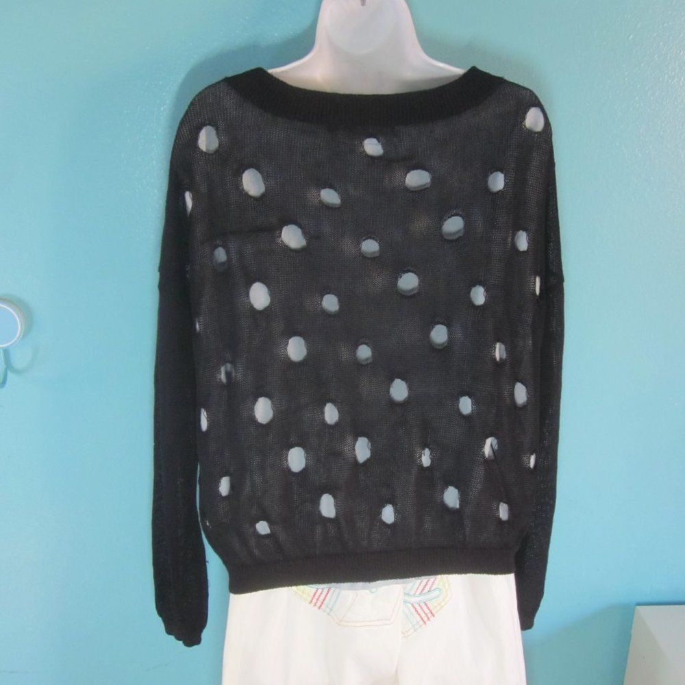 Vince Vince Womens Black Linen Knit Pullover Sweater Size M with Hole Pattern Detail Size M / US 6-8 / IT 42-44 - 10 Thumbnail