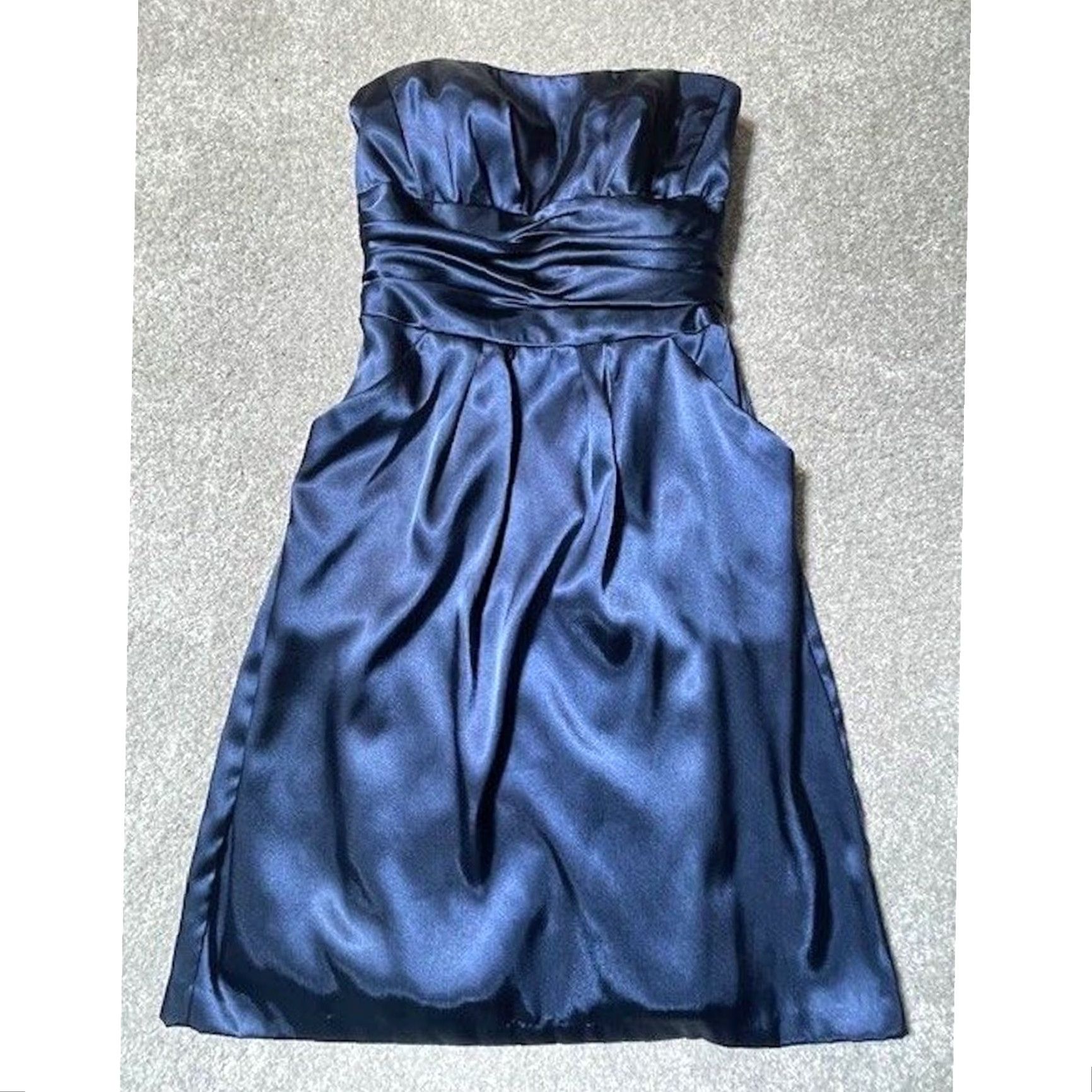 Vintage DAVID'S BRIDAL Strapless Satin Dress Prom Formal Cocktail Romantic Classic Size 2 Blue Sleeveless Polyester Regular Womens Size ONE SIZE - 3 Thumbnail