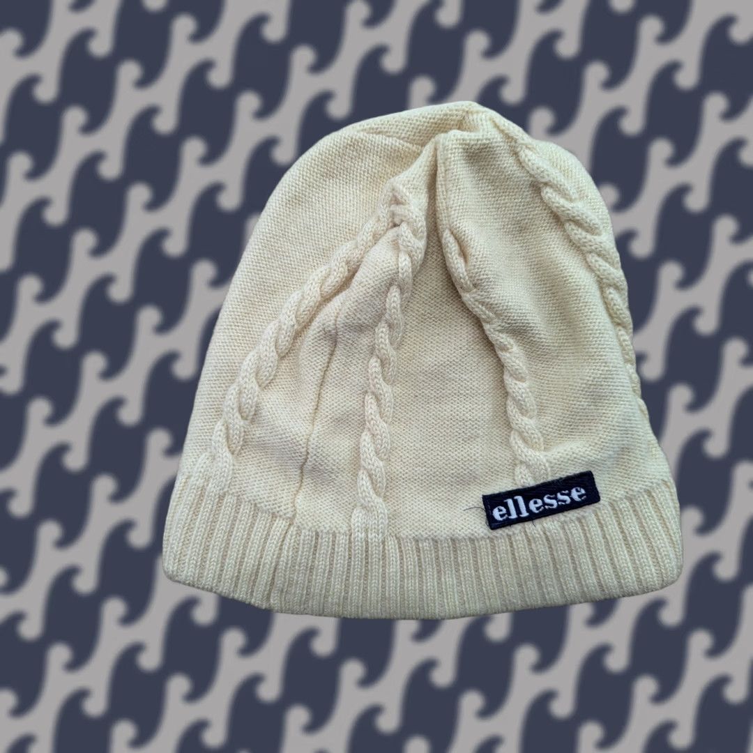 Ellesse VINTAGE Ellesse Beanie Hat One Size Beige Wool Knit Ski Unisex Adults Mens Womens Boys Girls Made in Italy Size ONE SIZE - 1 Thumbnail
