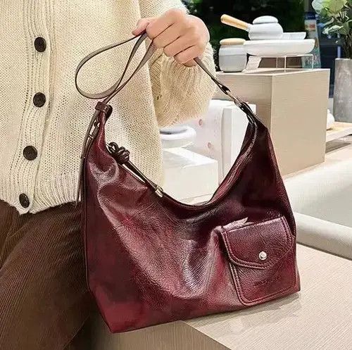 American Edition x Leather Bag Burgundy Trendy Shoulder Bag in Red, Women's