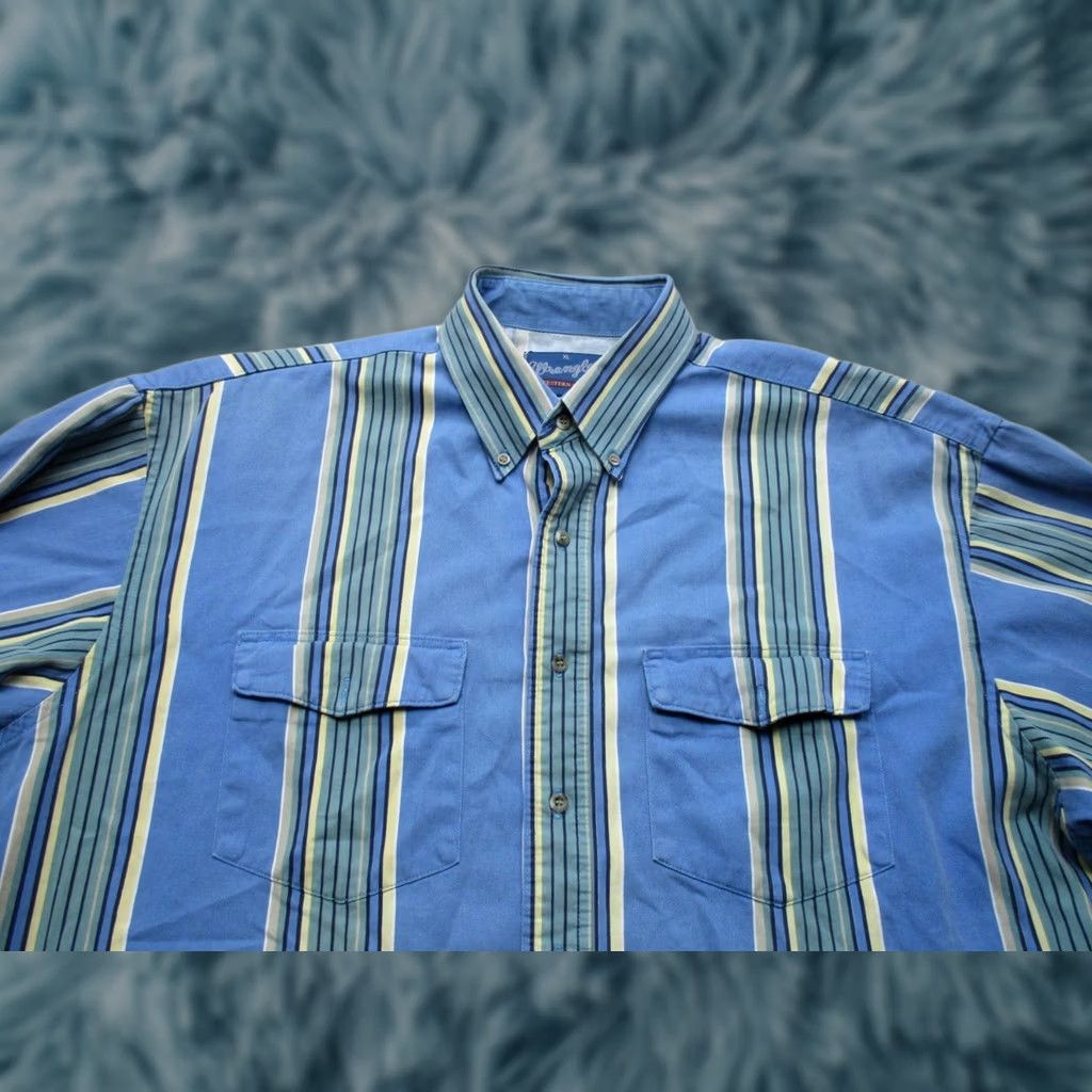 Wrangler VINTAGE Wrangler Shirt Mens XL Blue Striped Brushpopper Button Up Western Size US XL / EU 56 / 4 - 1 Thumbnail
