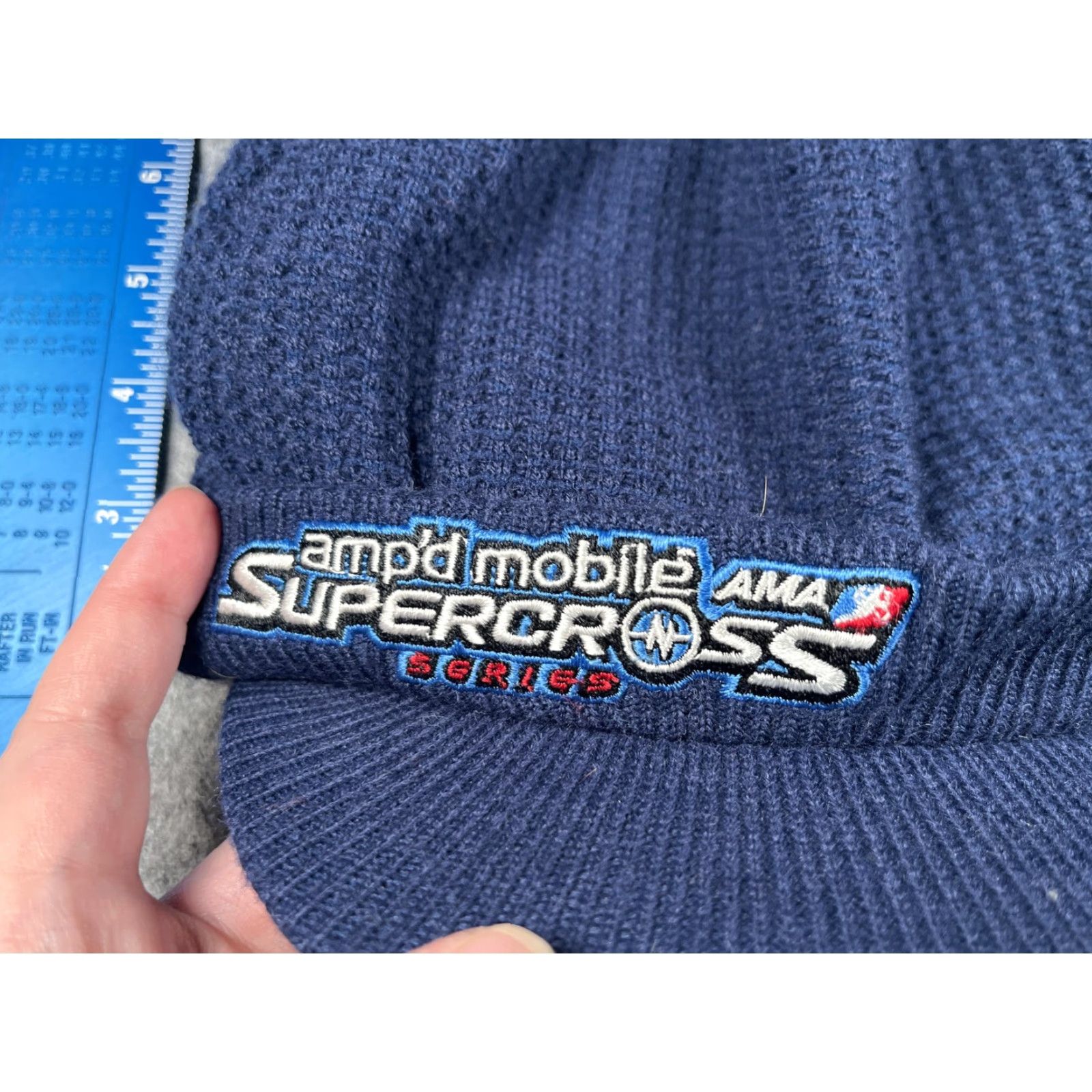 Vintage VINTAGE Amp'd Mobile AMA Supercross Hat Beanie Mens One Size Blue Knit Winter Sports Size ONE SIZE - 2 Thumbnail