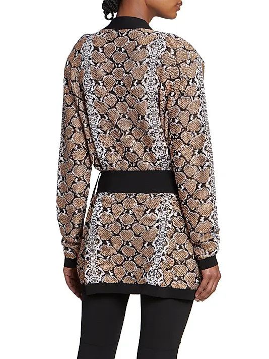 Balmain o1s1wg110825 Python Print Belted Cardigan in Brown Size XL / US 12-14 / IT 48-50 - 4 Thumbnail