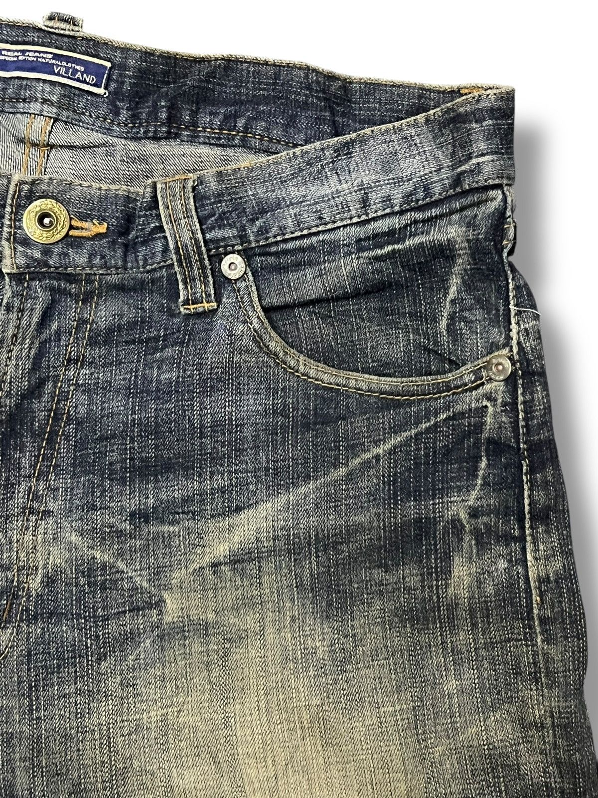 Japanese Brand Vintage Japanese Oririn Villand - Mud Wash Whiskering Jeans Size US 35 - 9 Thumbnail