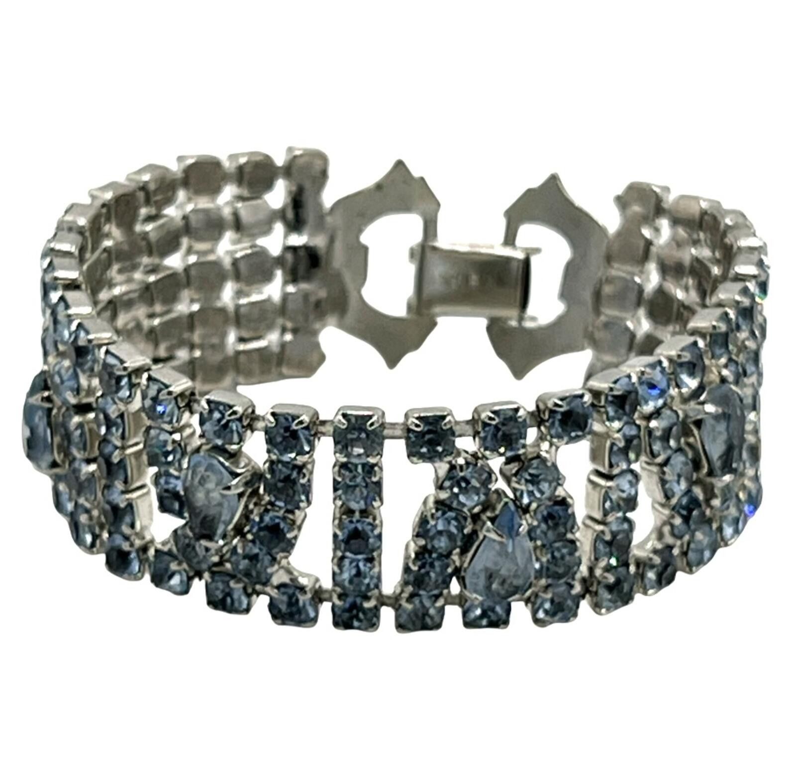 Al Wissam Weiss Blue Teardrop & Round Rhinestone Tennis Clasp Bracelet Size ONE SIZE - 1 Thumbnail