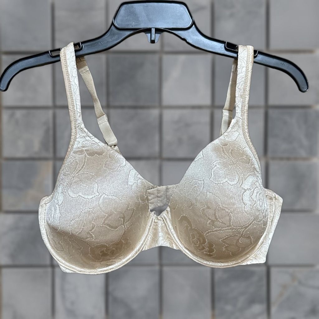 Vintage Vanity Fair Bra Womens 36DD Beige Underwire Floral Embroidered T-Shirt Back Closure Full Coverage Adjustable Strap Size ONE SIZE - 1 Thumbnail