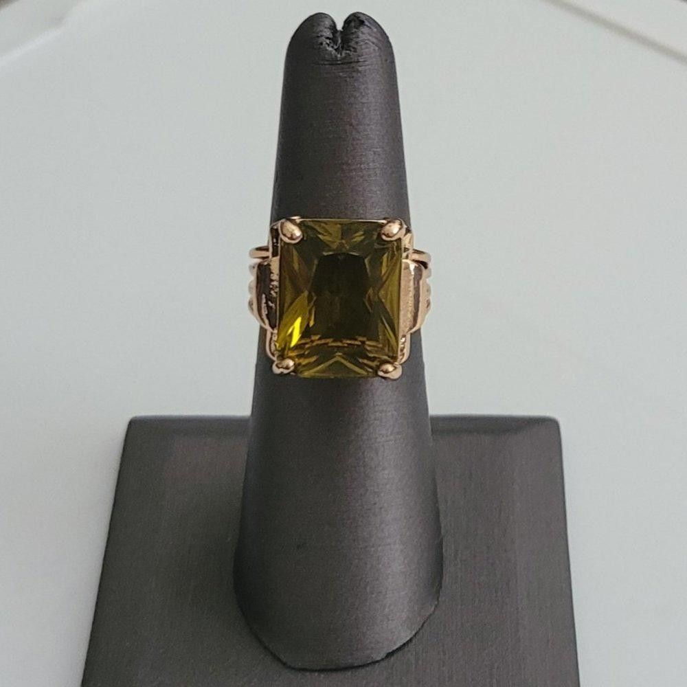 Designer 15mm Princess Cut Yellow Coffee Rhinestone Retro Gold Ring Size ONE SIZE - 6 Thumbnail