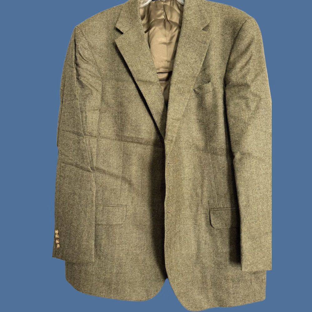 Lands' End Lands' End Sport Coat Mens 48L Green Wool Herringbone Tweed Lined Jacket Size US M / EU 48-50 / 2 - 1 Thumbnail