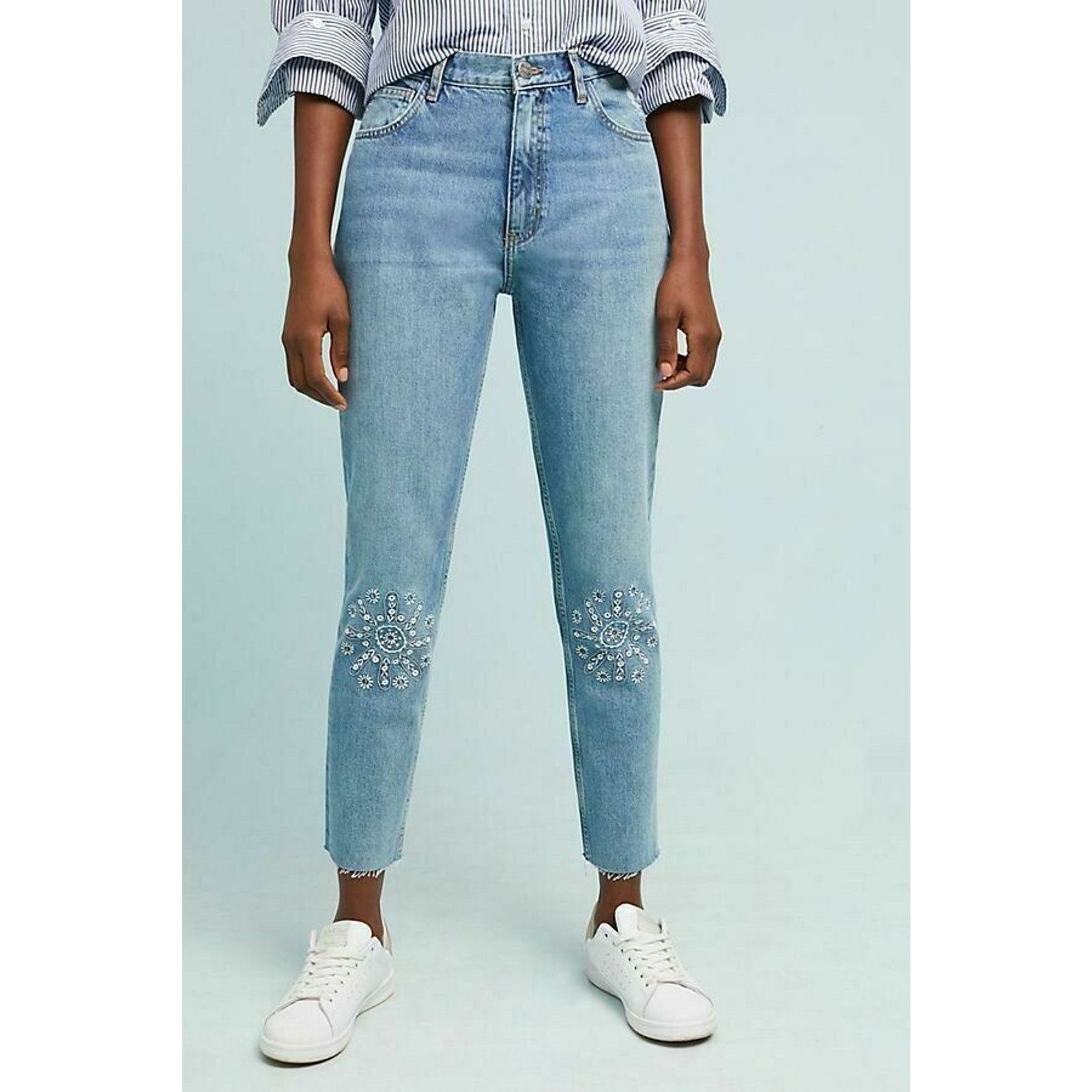 Anthropologie New M.i.h Mimi Ultra High-Rise Embroidered Slim Jeans Sz 26 Size 26" / US 2 / IT 38 - 2 Thumbnail