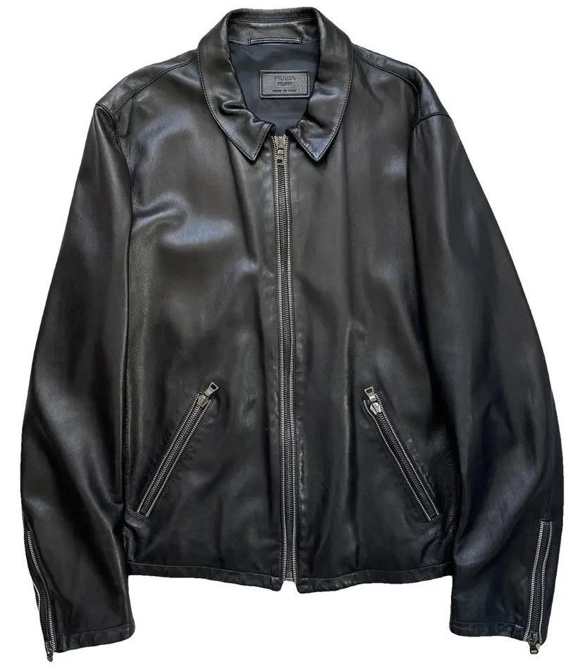 Prada Black Leather Double Zip Jacket