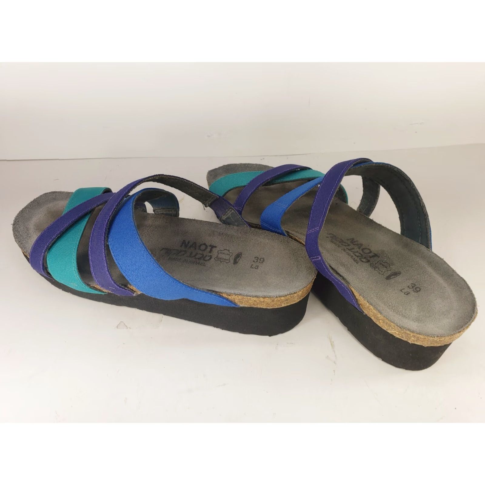 Vintage Naot Roxanna Sandals Strappy Aqua Blue Combo Leather Cork Insole Womens Sz 8 Slip On Beach Outdoor Casual Size US 8 / IT 38 - 5 Thumbnail