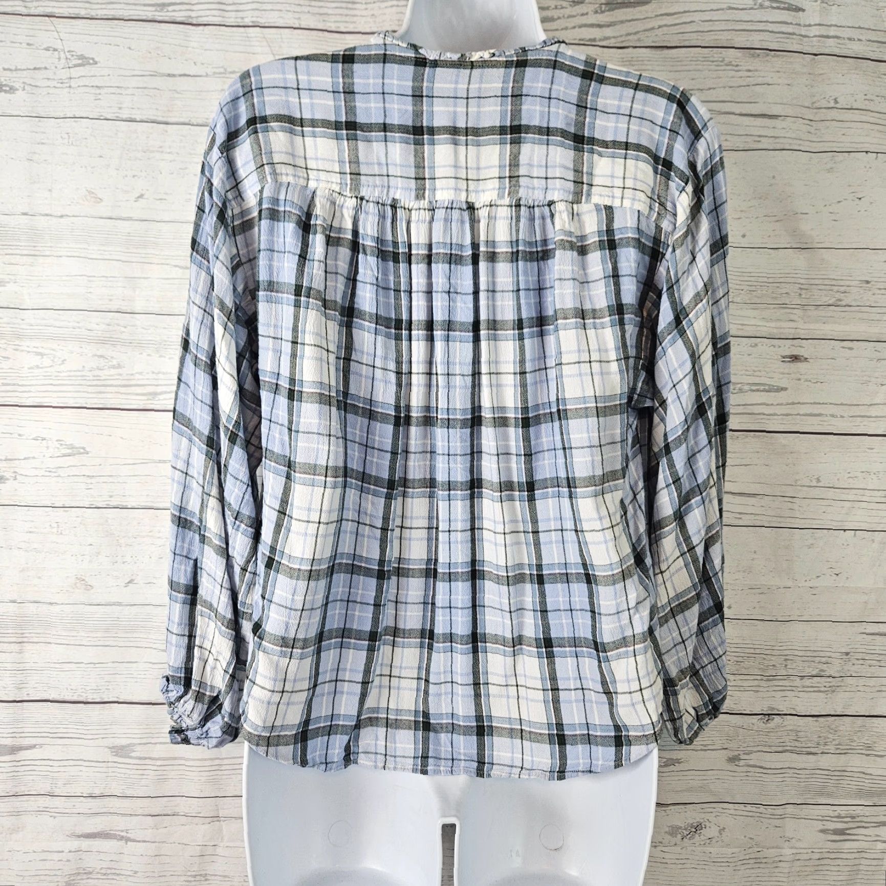 Loft LOFT Ann Taylor Womens Button Up Top Blouse Sz Small Blue Plaid Rayon Shirt Women Regular Size S Vintage No Size S / US 4 / IT 40 - 3 Thumbnail