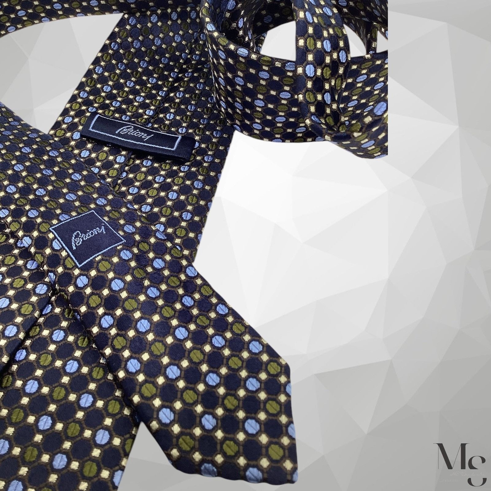 Brioni BRIONI Navy & Green Geometric Silk Tie Hand Made In Italy 61 Size ONE SIZE - 6 Thumbnail