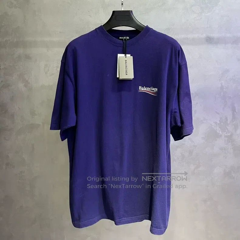 Balenciaga Dark blue letter Logo printed round neck short