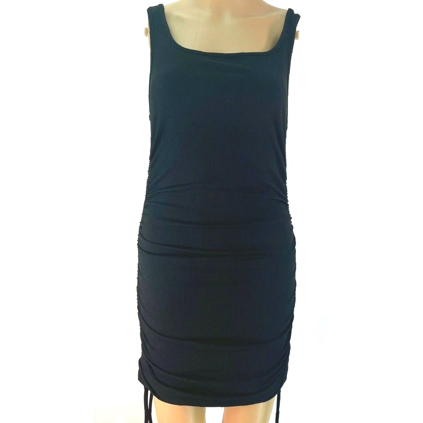Vintage Womens Dress Bodycon Mini Sleeveless Side Ruched Black Square Neck Size Medium Size M / US 6-8 / IT 42-44 - 2 Thumbnail