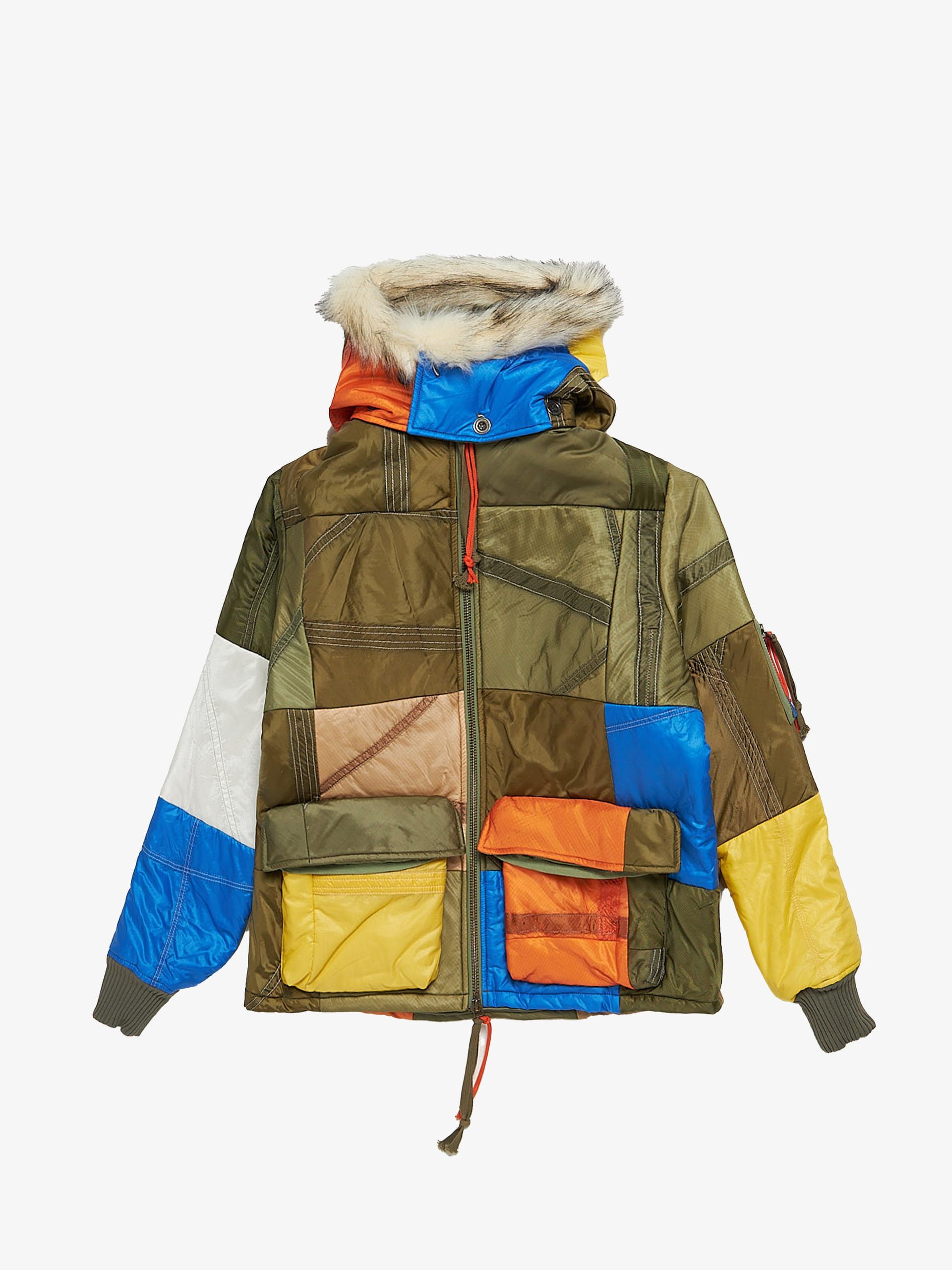image of Greg Lauren Khaki Parachute Scrapwork Retro Puffy Jacket, Men's (Size 2XL)
