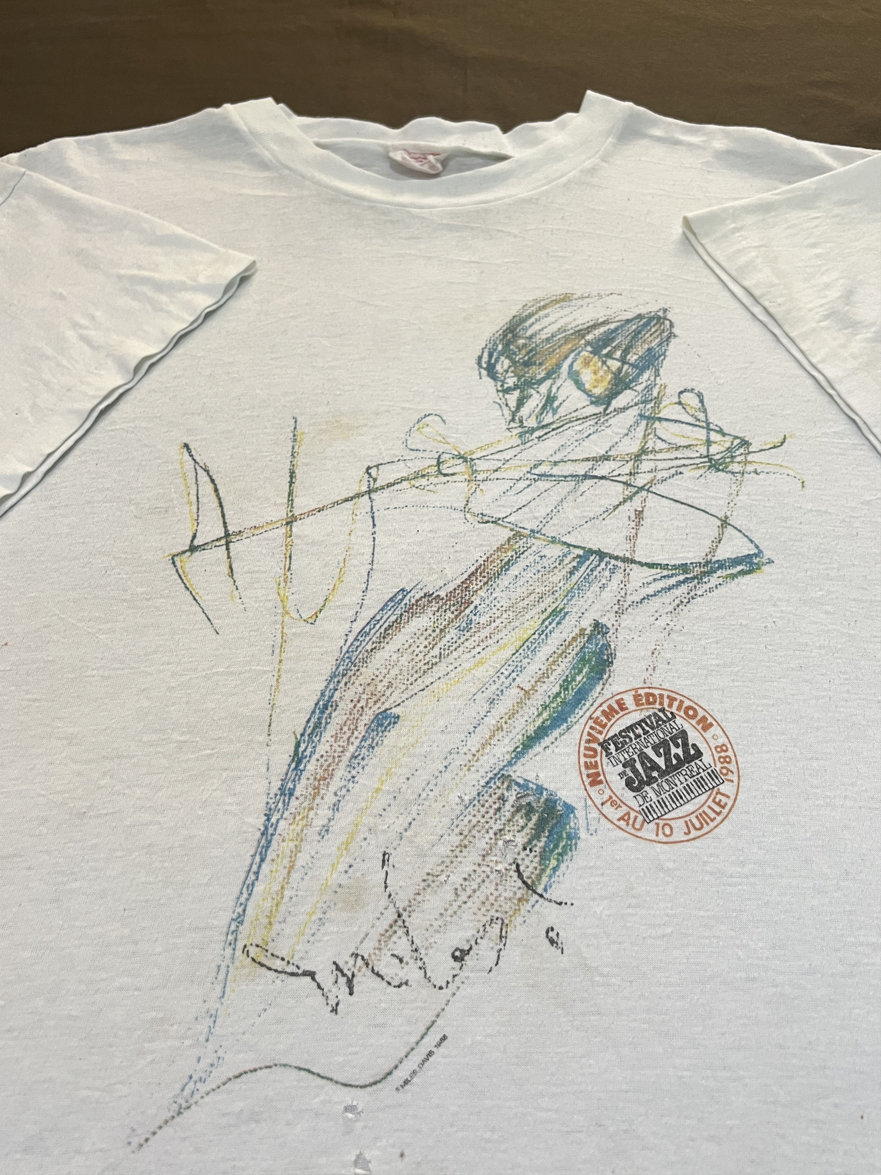 Vintage 80s Miles Davis Drawing Fest Jazz Montréal Art Tee