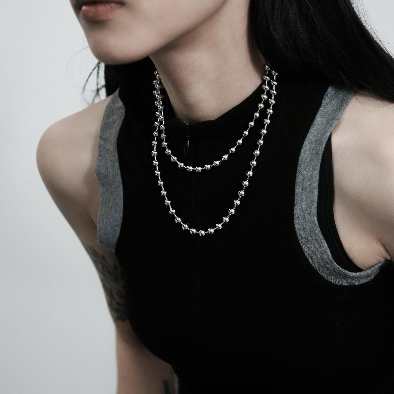 Jewelry Silver Ball Bead Necklace – Stacked Hip-Hop Chain Size ONE SIZE - 4 Thumbnail