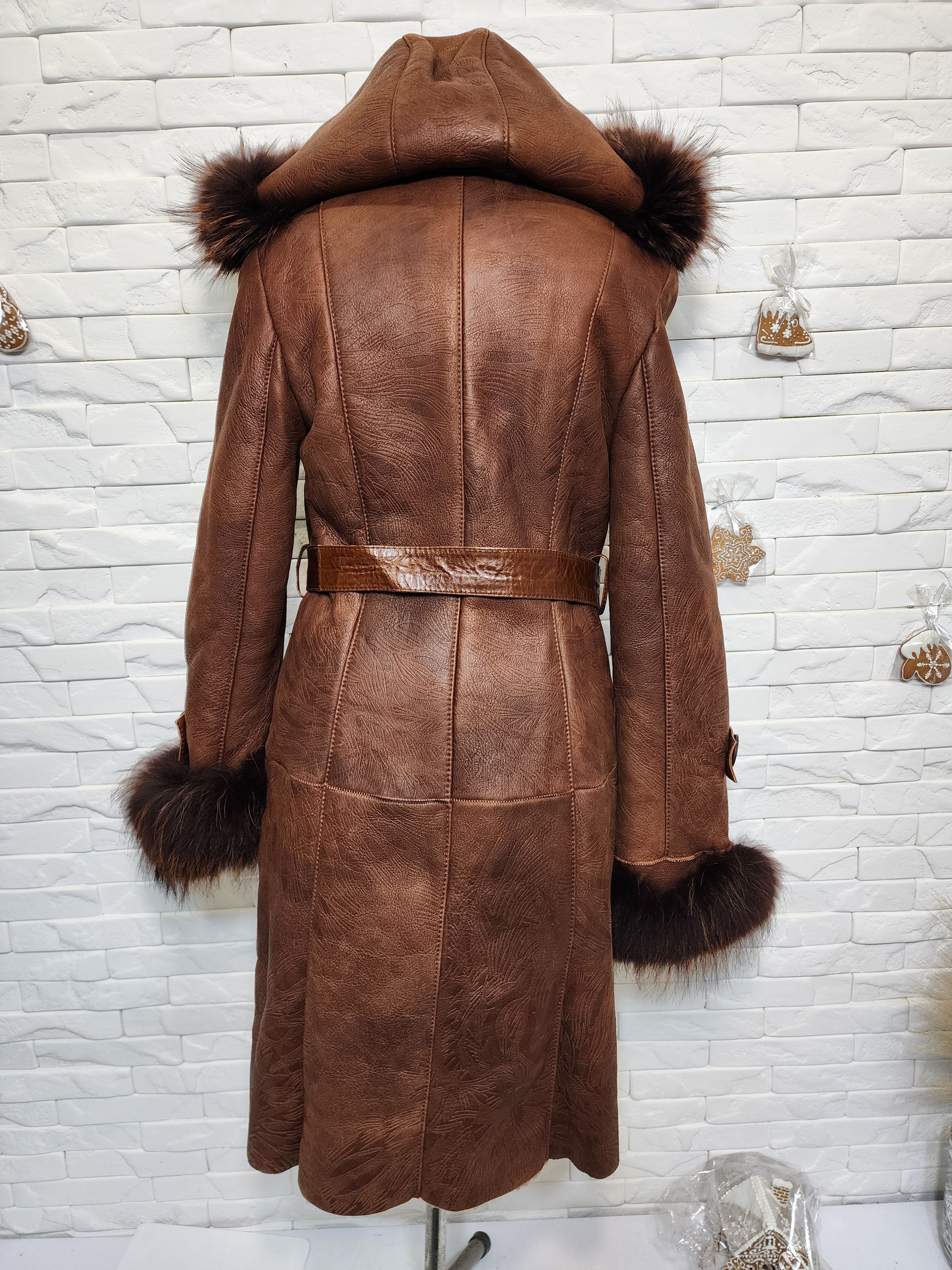 Uniqlo Brown Sheepskin Coat : Hooded Winter Fur Outerwear Size L / US 10 / IT 46 - 4 Thumbnail