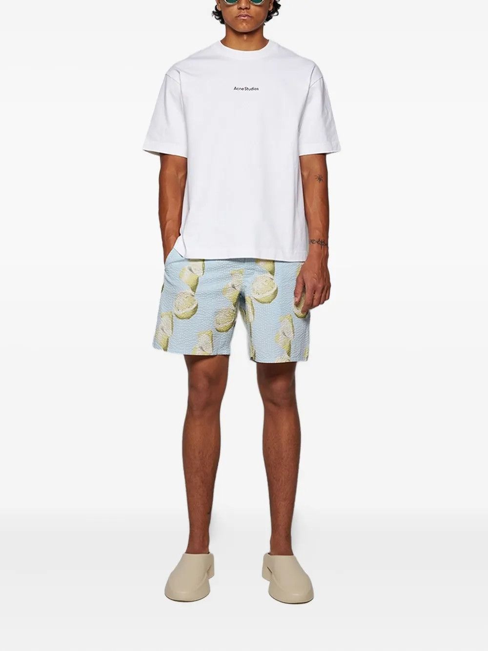 Givenchy o1srvl11e0725 Lemon-Print Seersucker Shorts in Light Blue Size US 34 / EU 50 - 3 Thumbnail