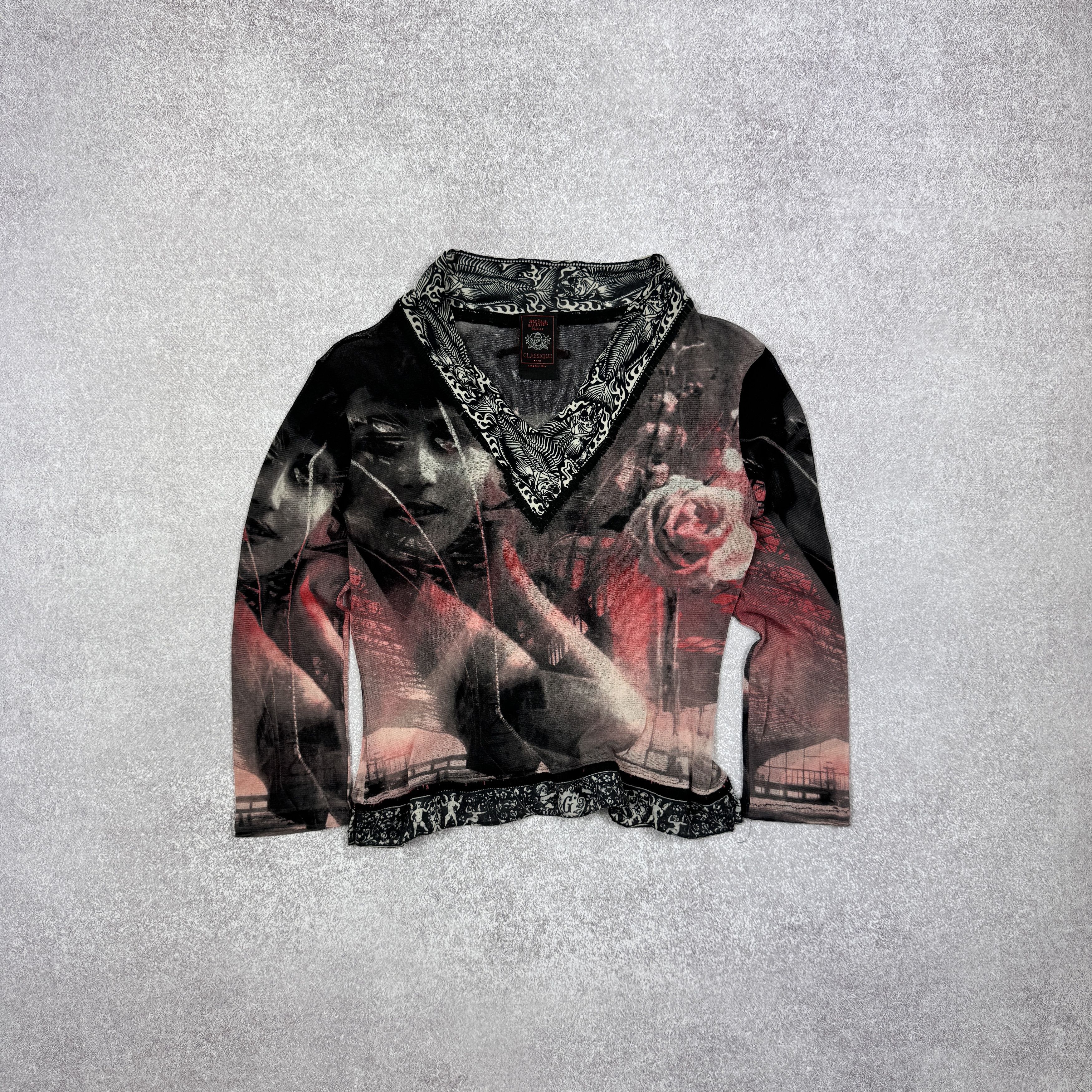 Jean Paul Gaultier × Vintage 90s JPG JEAN PAUL GAULTIER MAILLE MESH TOP WOMEN FACE SIZE L Size L / US 10 / IT 46 - 1 Thumbnail