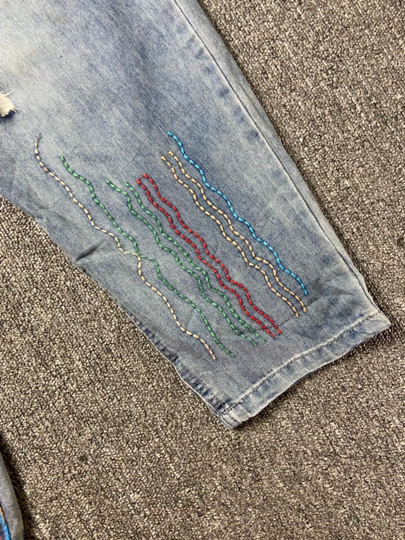 Japanese Brand K.Three Brand Retro Fish Embroidery Jeans (197) Size US 26 / EU 42 - 9 Thumbnail