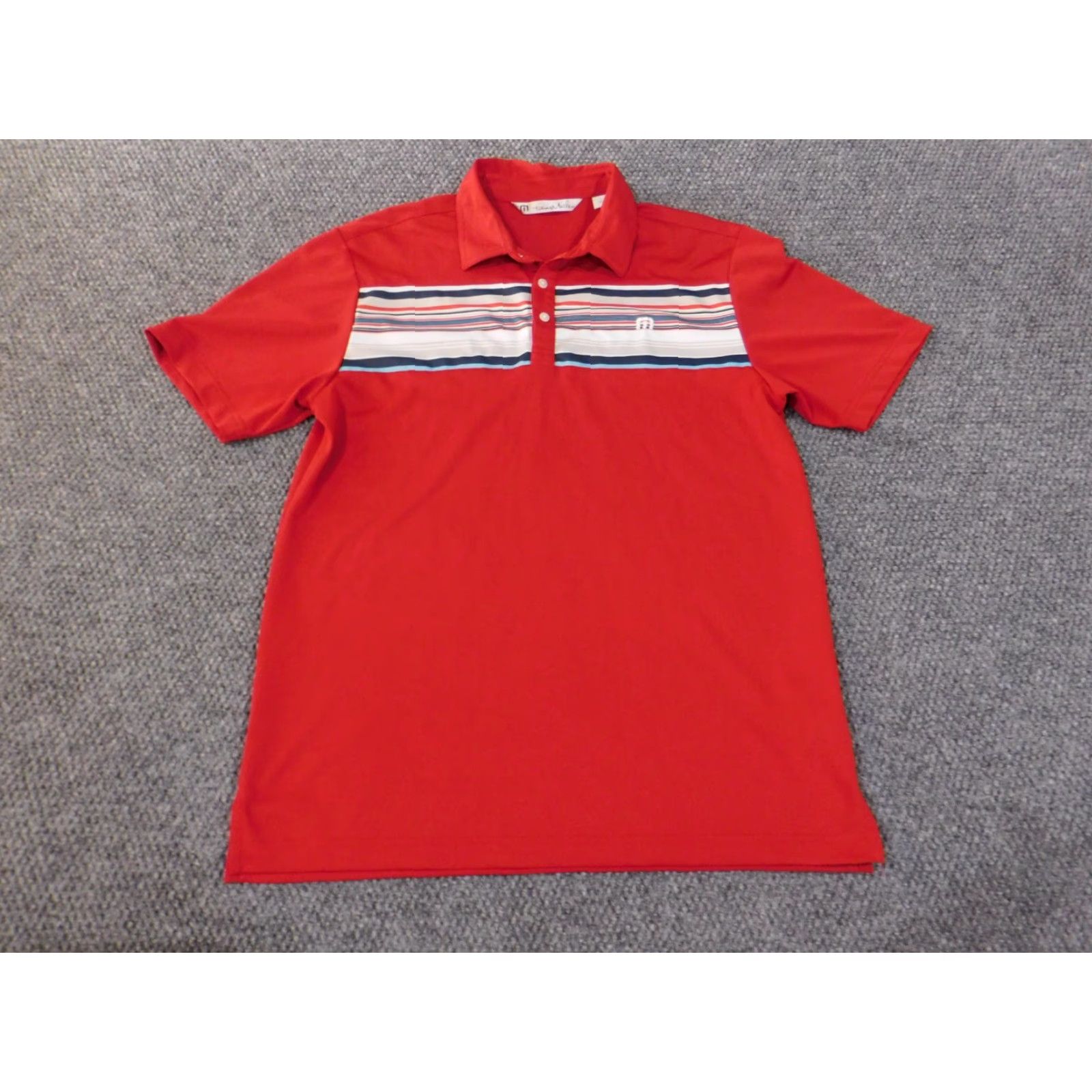 TravisMathew Travis Mathew Polo Mens Medium Red Stretch Geometric Golf Classic Shirt Size US M / EU 48-50 / 2 - 2 Thumbnail