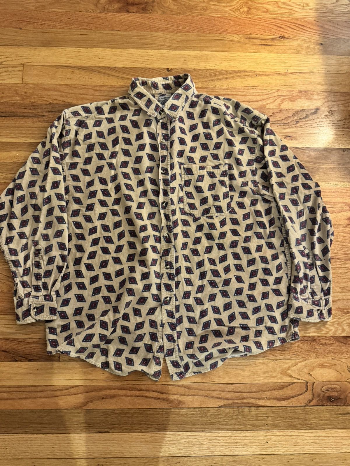 Vintage RARE Vintage Corduroy Button Up Diamond all over print Size US XL / EU 56 / 4 - 2 Thumbnail