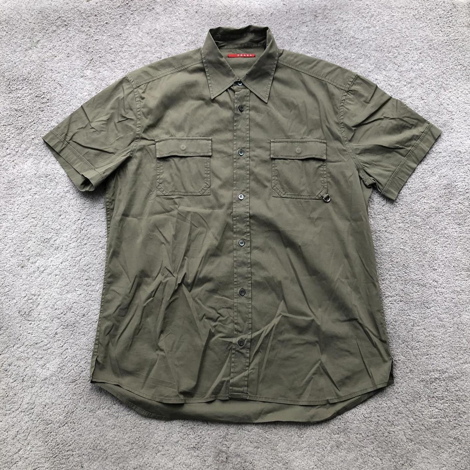 Prada Vintage Prada Khaki Short Sleeve Button Up Shirt Size US L / EU 52-54 / 3 - 1 Thumbnail
