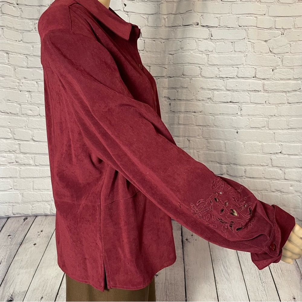 Other Norton McNaughton Bordo Wine Faux Suede Sleeve Embroidered Size XXL / US 16-18 / IT 52-54 - 4 Thumbnail