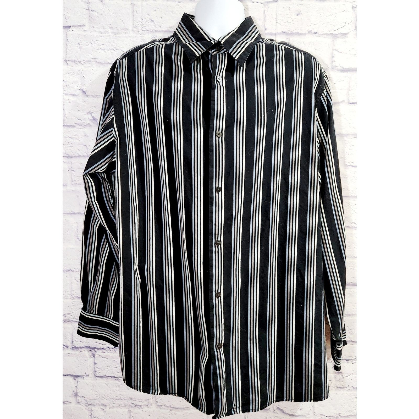Other Concepts By Claiborne Black Blue Striped Button Shirt 2XLT Size US XXL / EU 58 / 5 - 1 Thumbnail