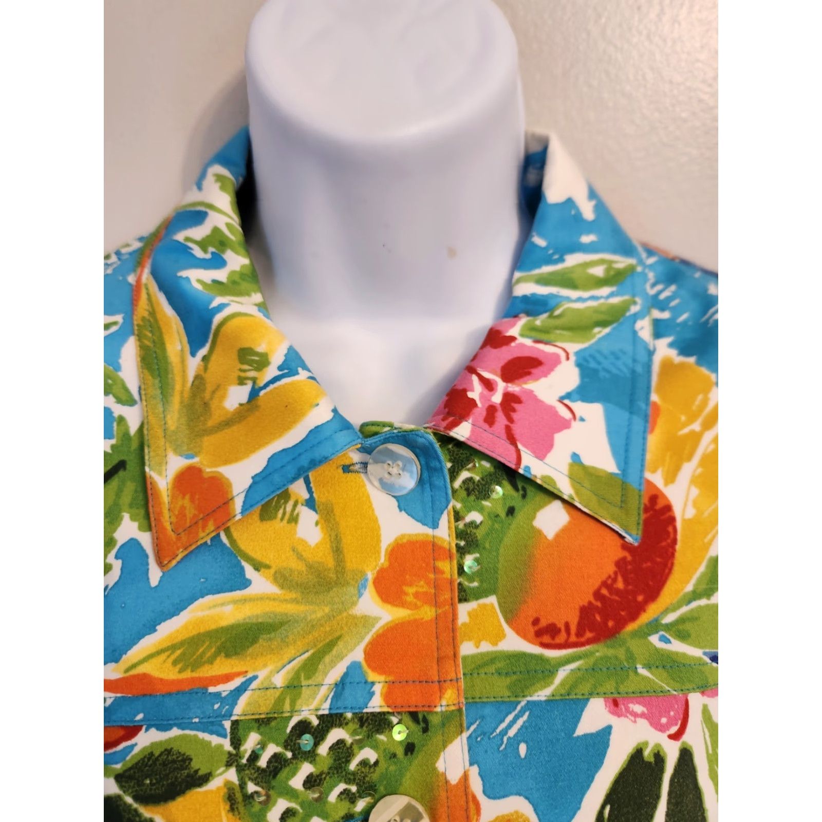 Laura Ashley Laura Ashley Jacket Womens Medium Multi-Color Tropical Floral Sequin All Seasons Casual Button Long Sleeve Regular Fit Cotton Blend Size M / US 6-8 / IT 42-44 - 2 Thumbnail