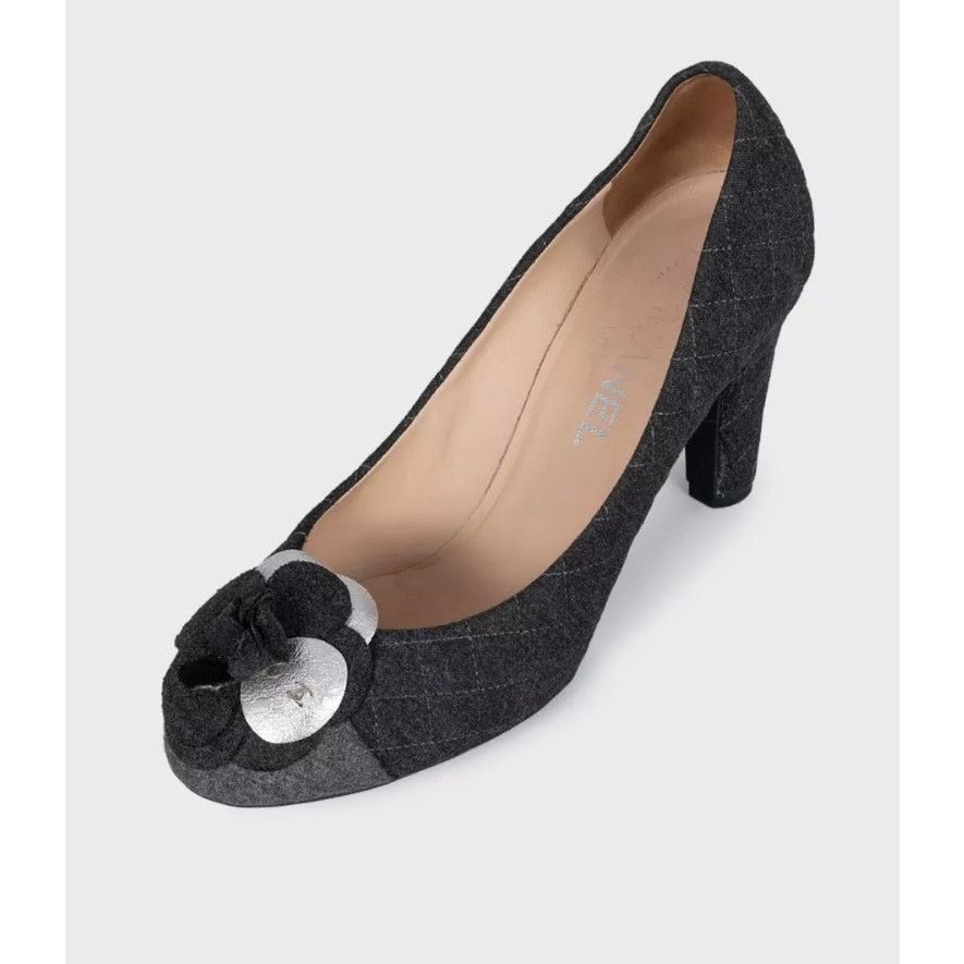 Chanel Chanel Gray Textile Rose Pumps Sz 38 Size US 7 / IT 37 - 3 Thumbnail