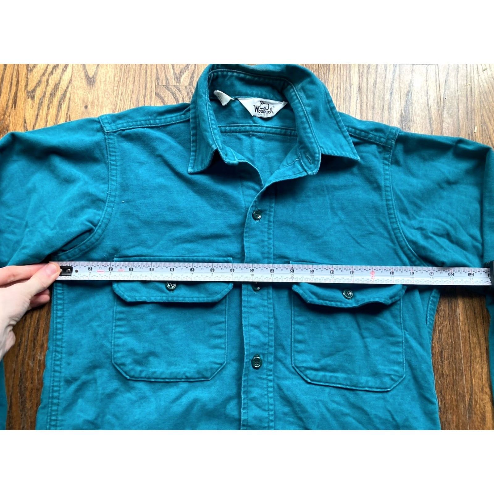 Vintage VINTAGE Woolrich Chamois Shirt Mens Small Turquoise Made In USA 80s Flannel Shirt Button-Up Long Sleeve Casual Workwear Fall Winter Pockets Blue Mens Size US S / EU 44-46 / 1 - 3 Thumbnail
