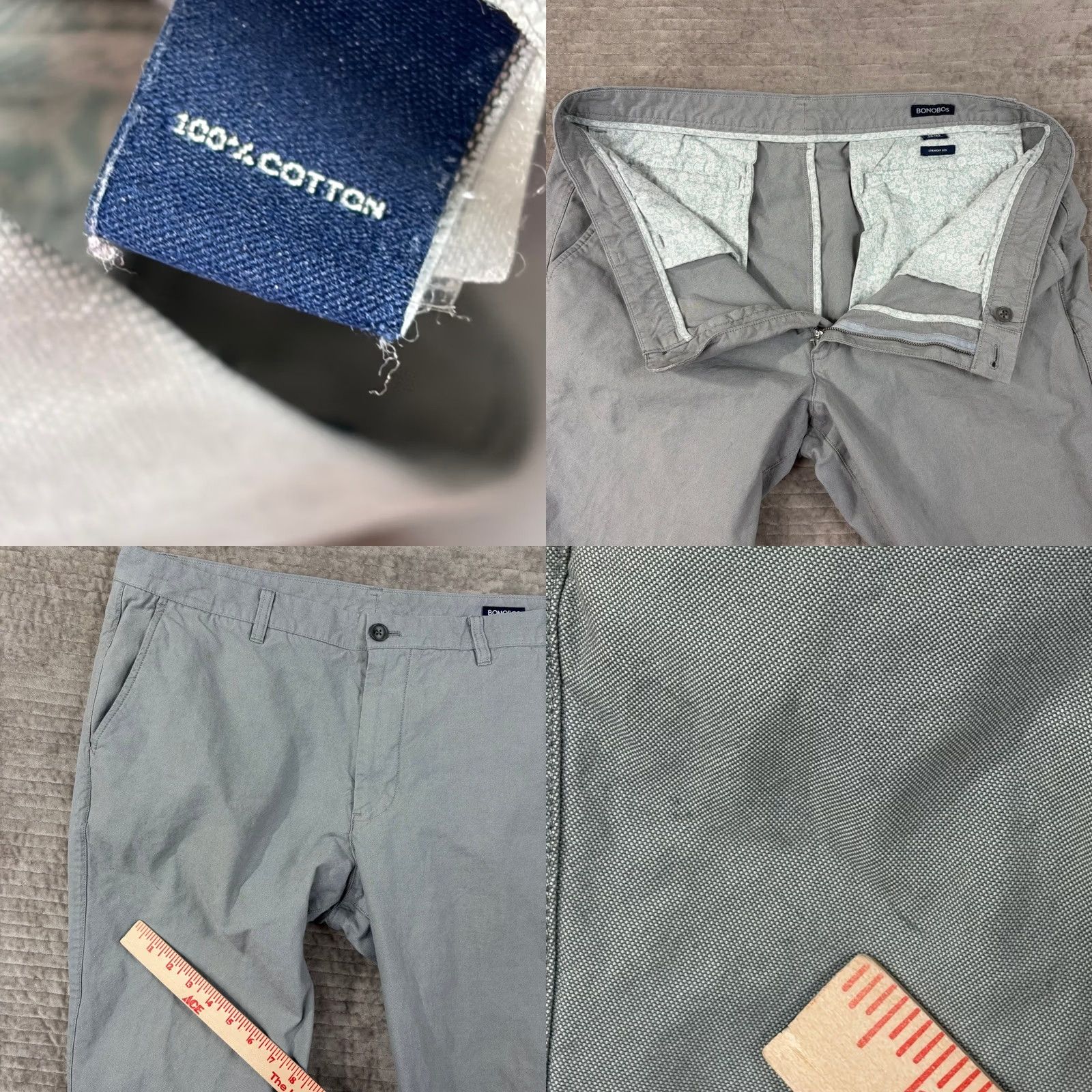 Bonobos Bonobos Chino Pants Light Grey 100% Cotton 38x30 Straight Leg Casual Trousers Mens Size US 38 / EU 54 - 8 Thumbnail