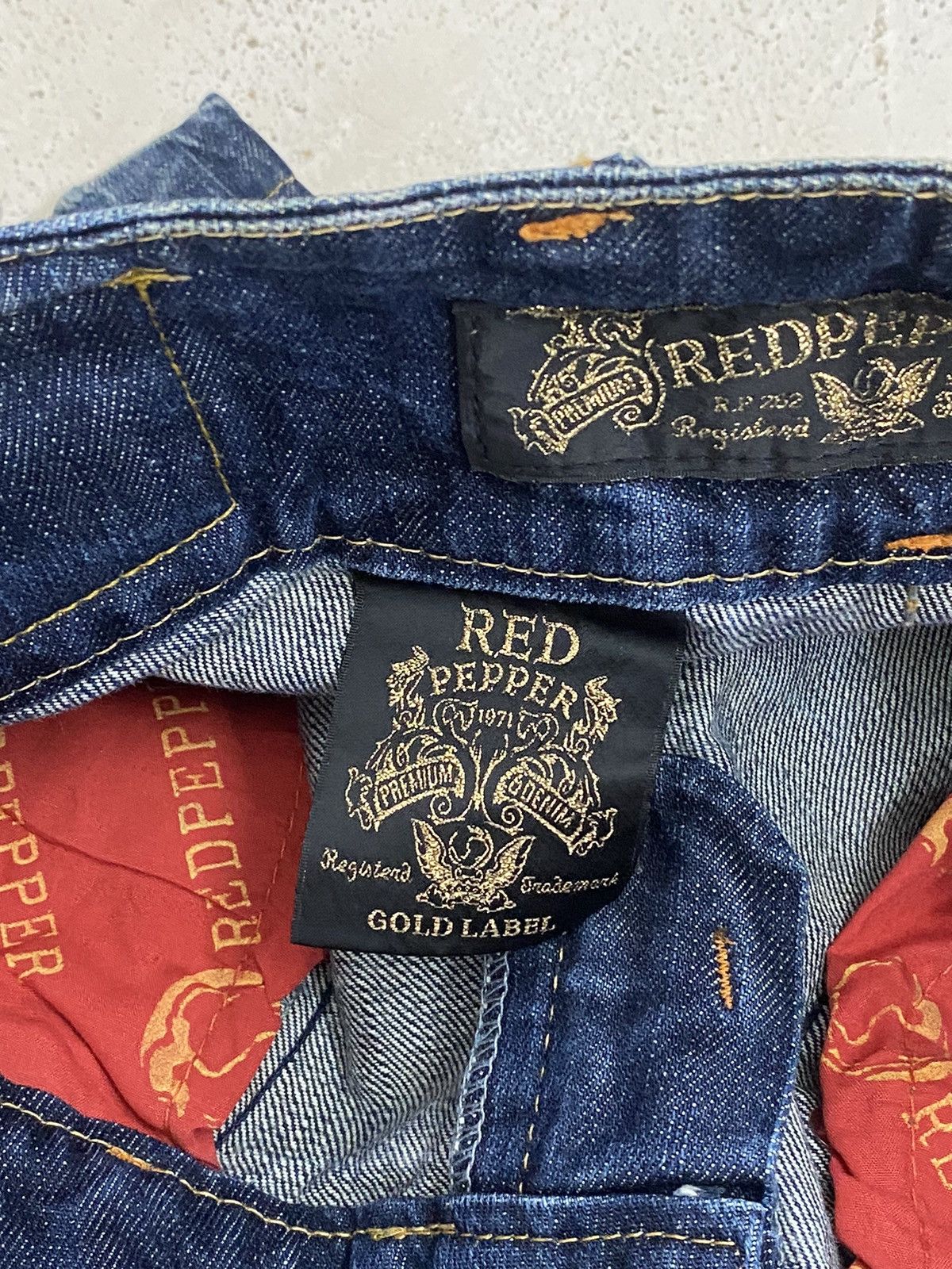 Japanese Brand × Le Grande Bleu (L.G.B.) × Tornado Mart Flare Red Pepper Denim Unique Embellished Pocket Mud Washed Size US 28 / EU 44 - 18 Thumbnail