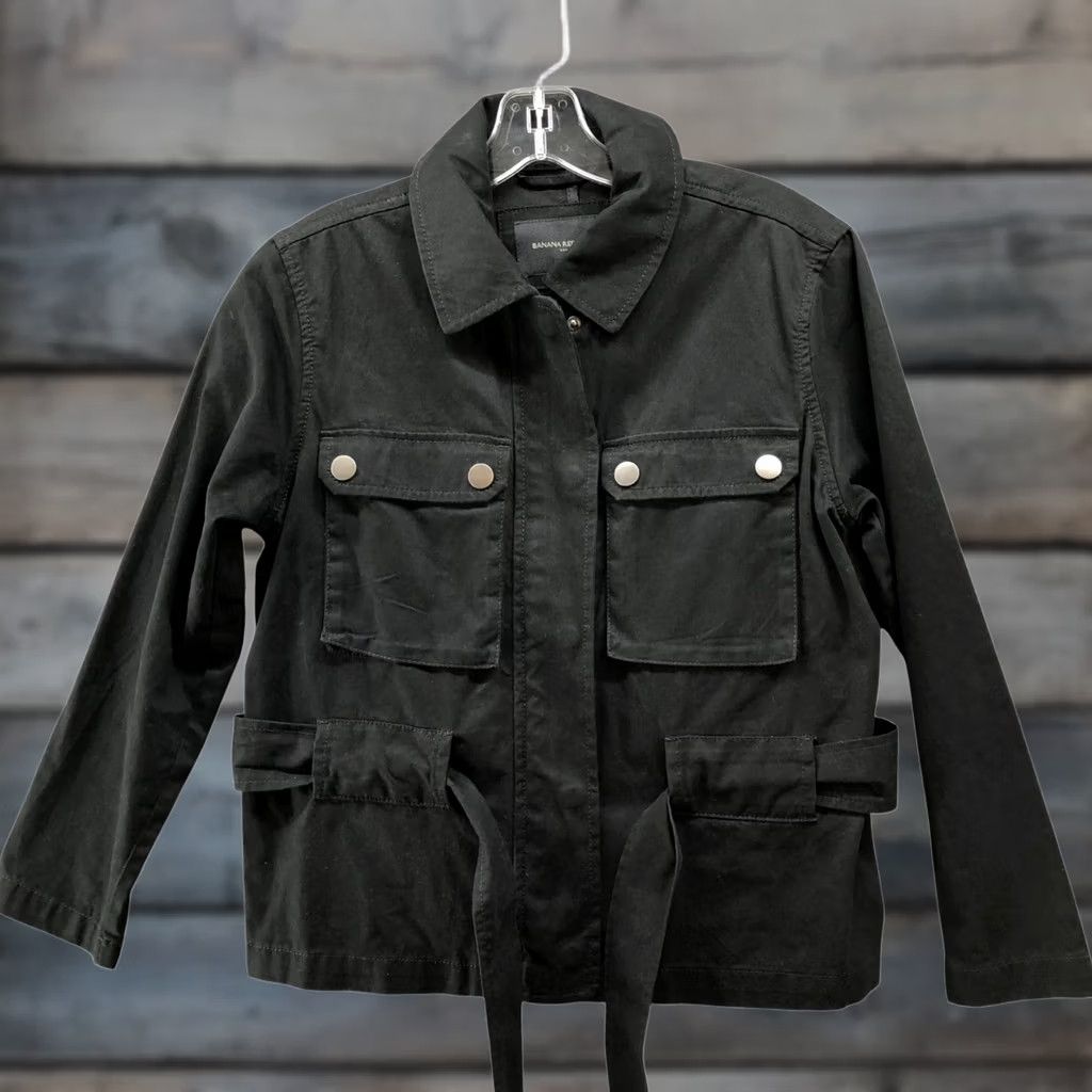 Banana Republic Banana Republic Utility Tie Waist Jacket Womens XSP Black Cotton Twill Chore Size XS / US 0-2 / IT 36-38 - 1 Thumbnail