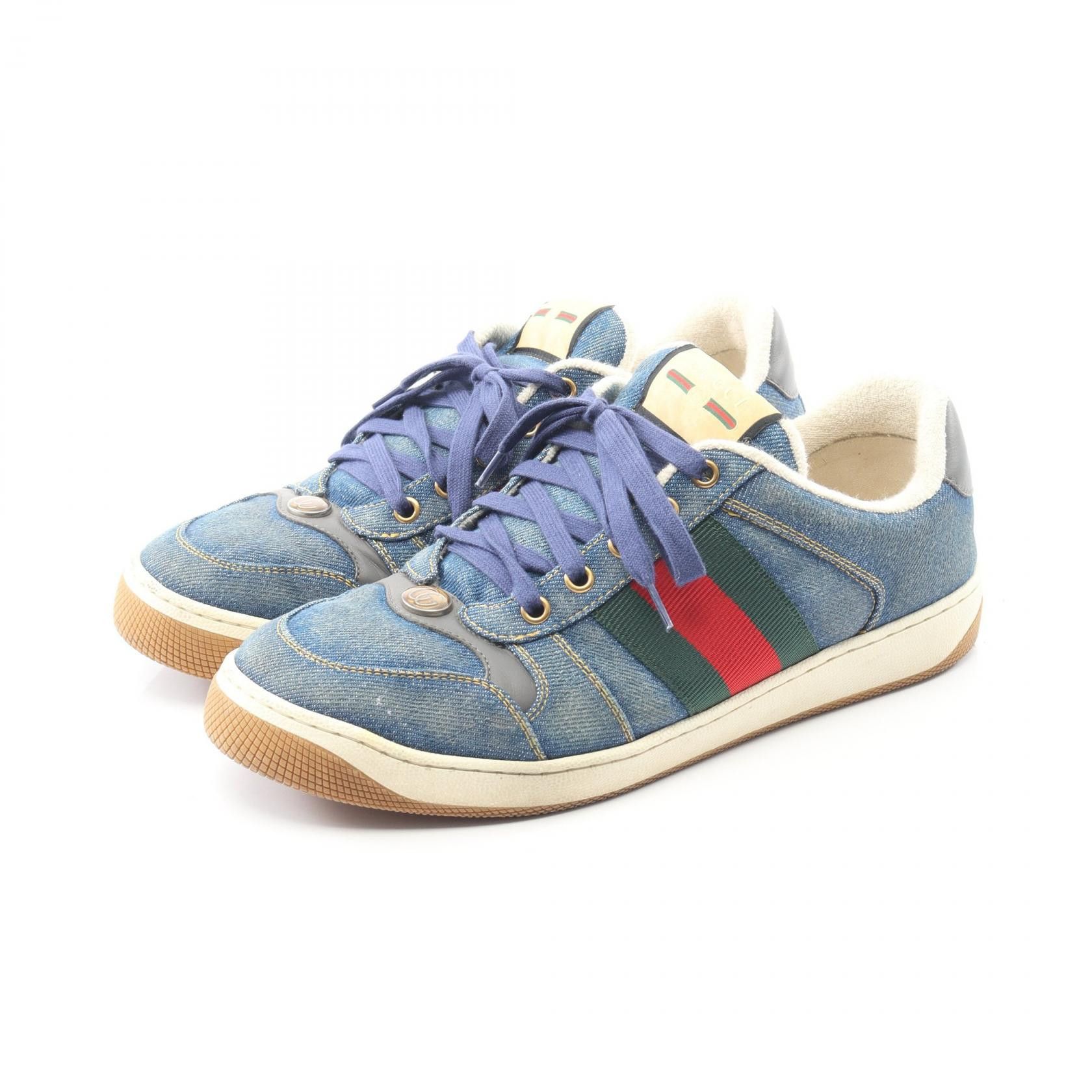 Gucci Gucci Gucci Screener Denim Leather Sneakers Leather Shoes 771097 DUTY FREE for USA Size ONE SIZE - 1 Thumbnail