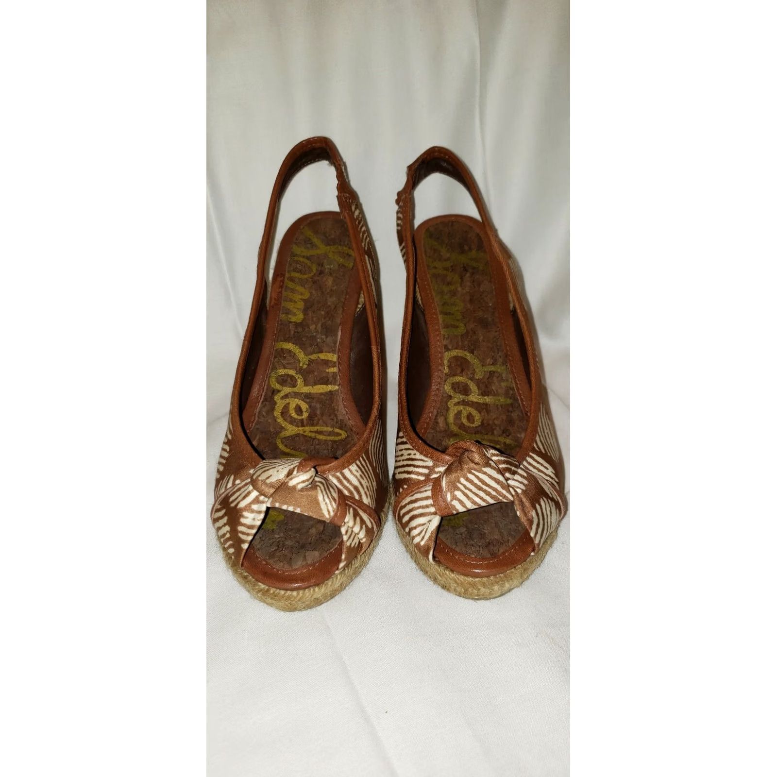 Sam Edelman Sam Edelman Toledo Sandal Espadrille Wedge Brown White Textile Upper Cork Bed 6.5M Womens Shoes Boys? Size US 8 / IT 38 - 2 Thumbnail