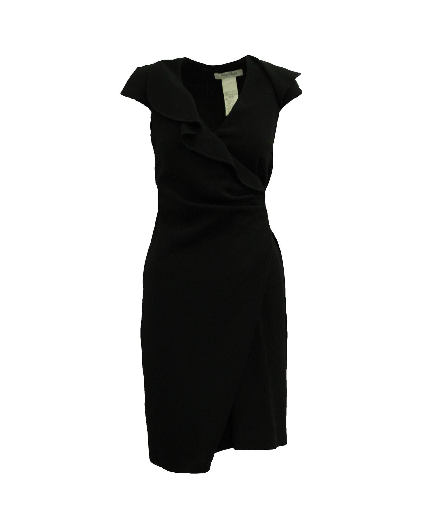 Image of Black Wool Ruffle Wrap Dress By Max Mara, Women's (Size XS)