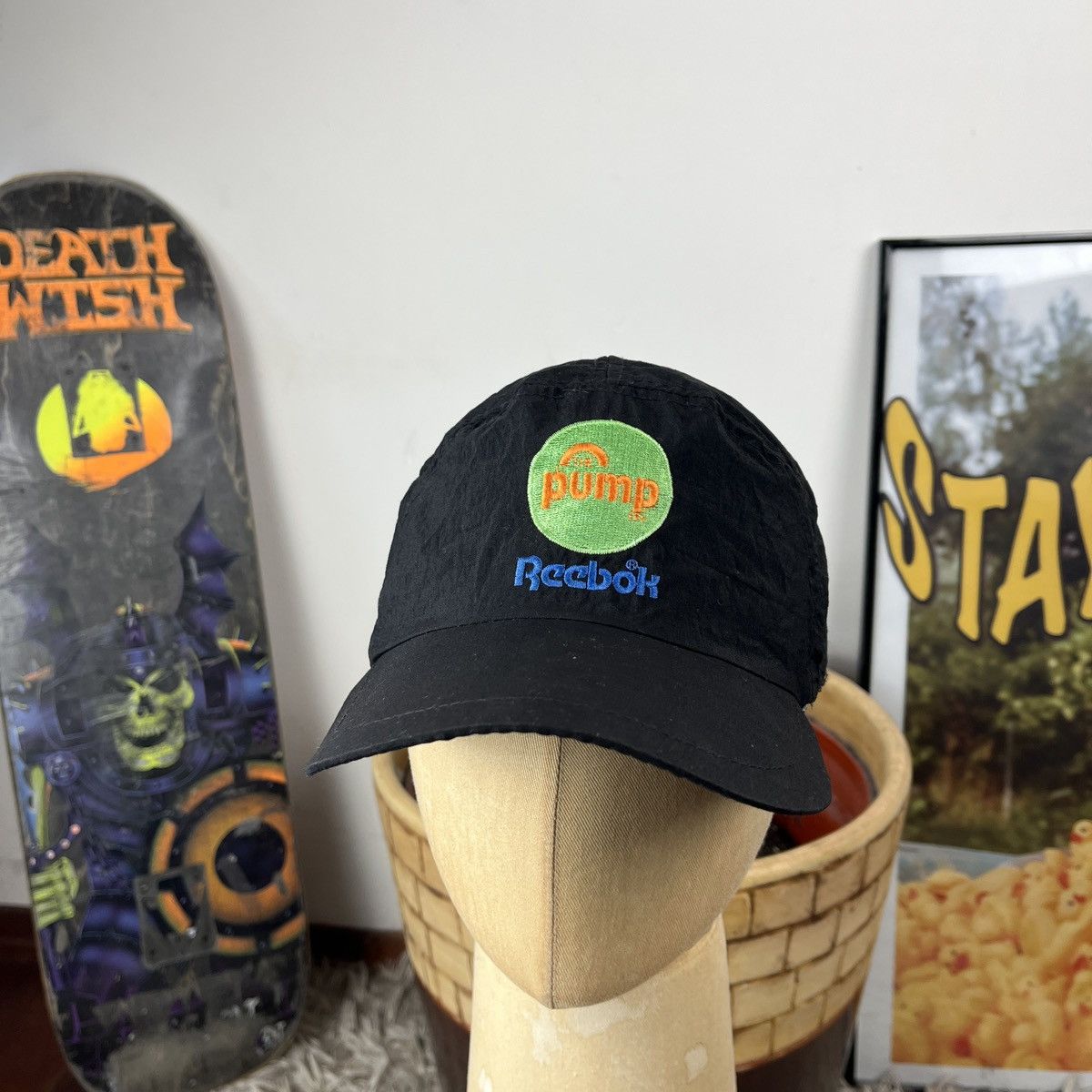 Reebok Vintage Cycling Cap Reebok Pump 90s Black Y2k Rare Racing Size ONE SIZE - 2 Thumbnail