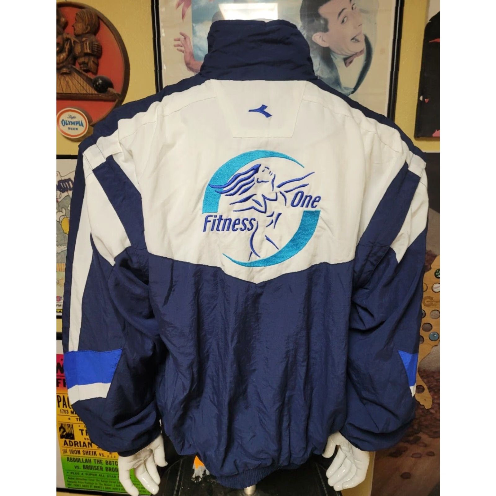 Diadora VTG 90s Diadora Fitness One Jacket Windbreaker Zip Large Men Diadora Nylon Blue Athletic Lightweight Geometric 80s 90s Sports Jacket Mens Size US L / EU 52-54 / 3 - 5 Thumbnail
